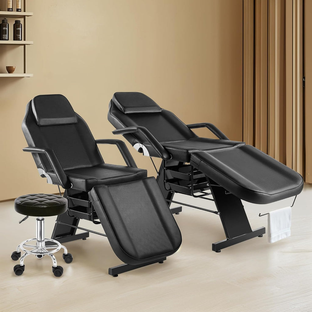 Tattoo Chair for Client, Esthetician Facial Bed with Hydraulic Stool, Lash Massage Table with 2-Tray, Multi-Purpose