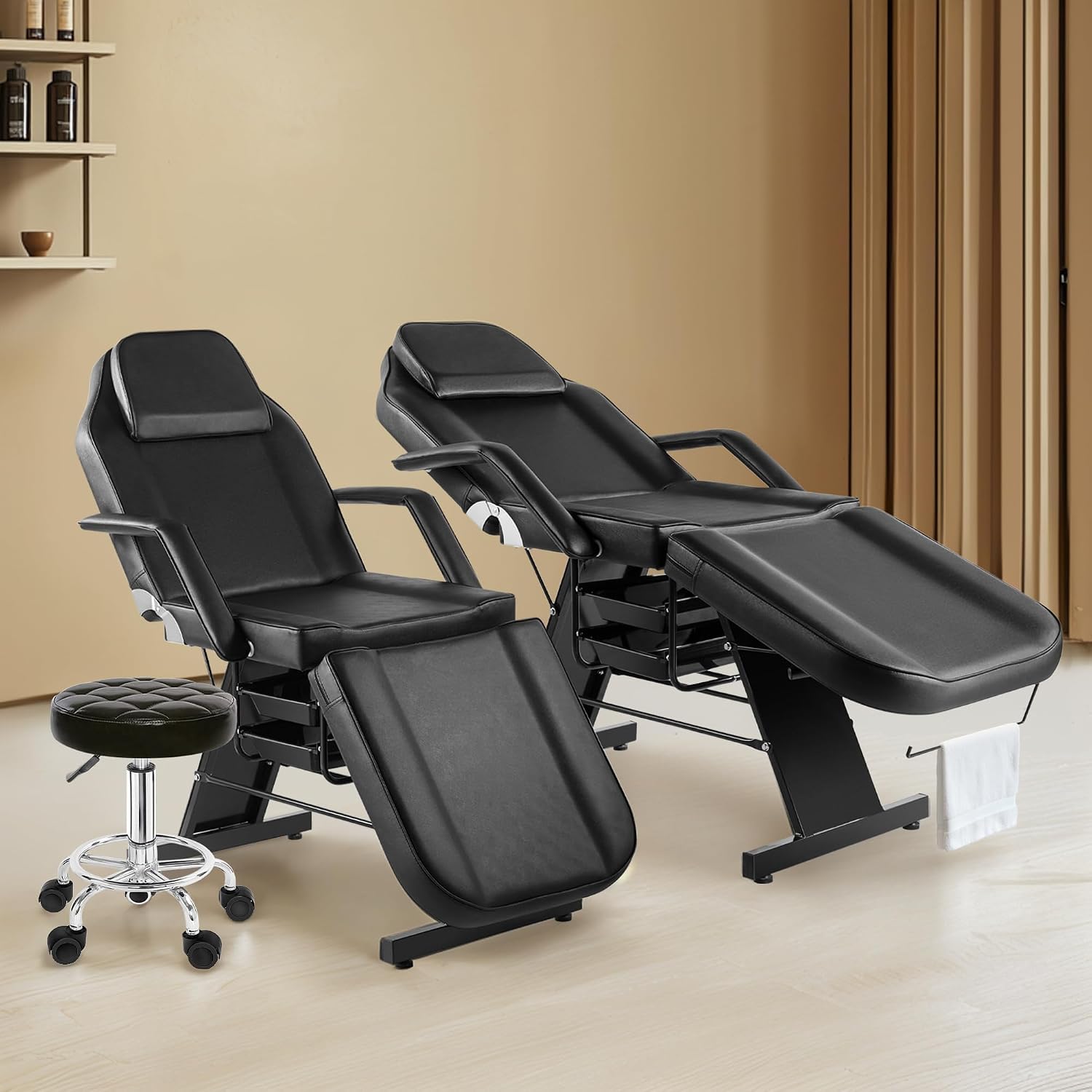 Tattoo Chair for Client, Esthetician Facial Bed with Hydraulic Stool, Lash Massage Table with 2-Tray, Multi-Purpose