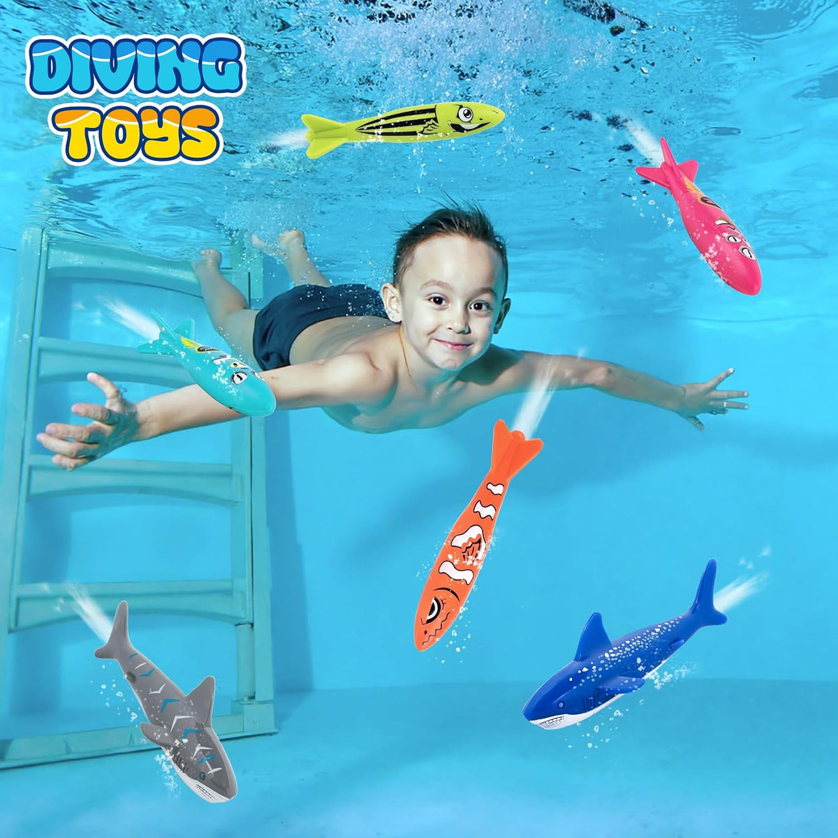 Pool Toys for Kids Ages 4-8, 8Pcs Underwater Pool Torpedo Bandit | Gliding Shark Diving Toys for Kids Ages 8-12 Fun