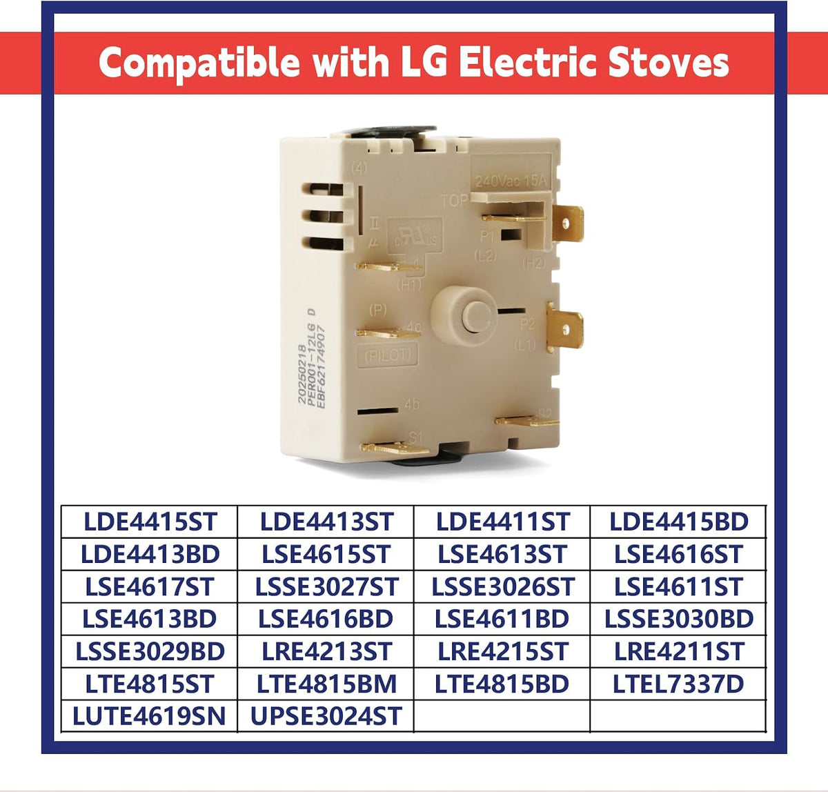 EBF62174907 Infinite Control Switch Compatible with LG Range Surface Element Rotary Switches Replace EBF62174902 EBF62174904 PER001-12LG D PER001-12S D