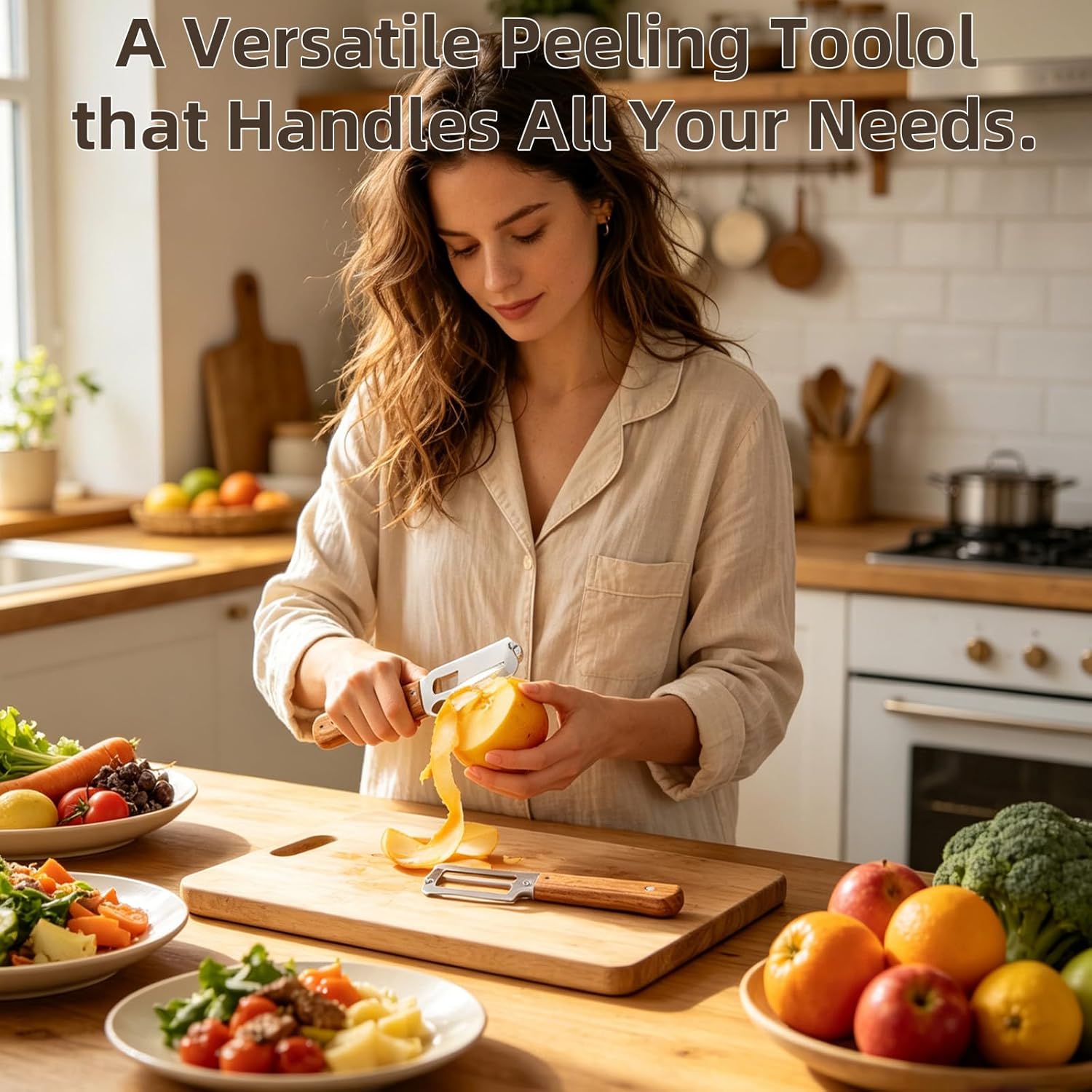2026 Premium Multifunctional Vegetable Peeler, 3cr Stainless Steel Peeler with Wooden Handle with Built-In Bottle