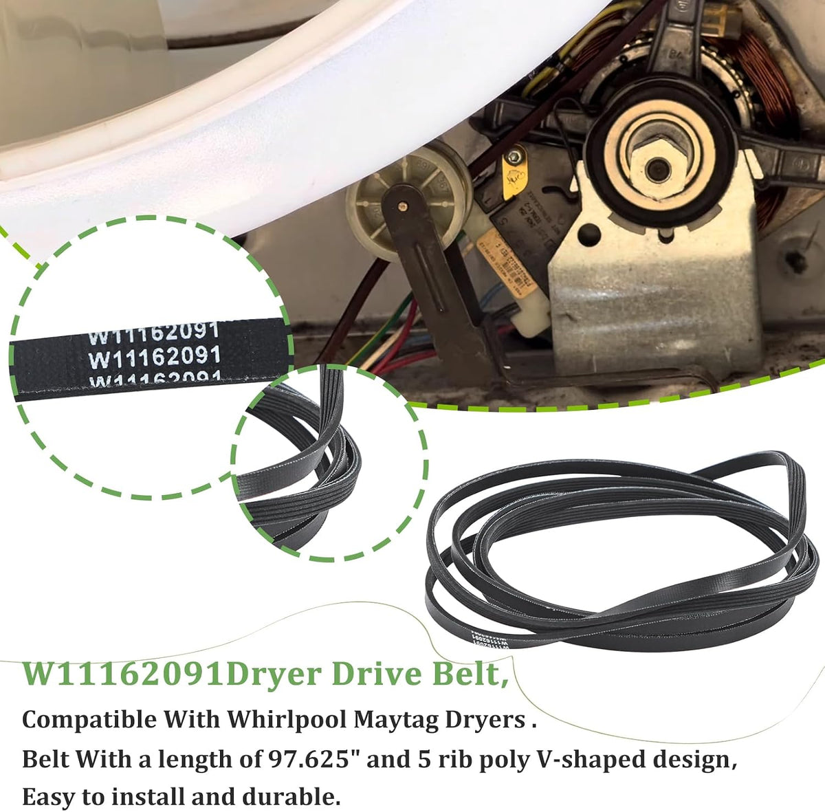 W11162091 W10610886 Fits For Whirlpool Dryer Drive Belt