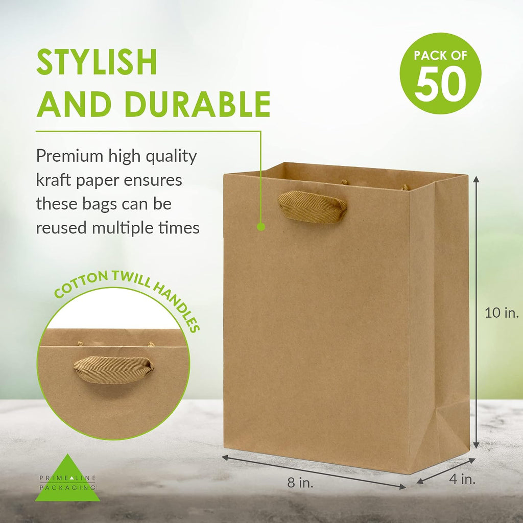 Paper Gift Bags with Handles, 8x4x10 Inch, 50 Pack