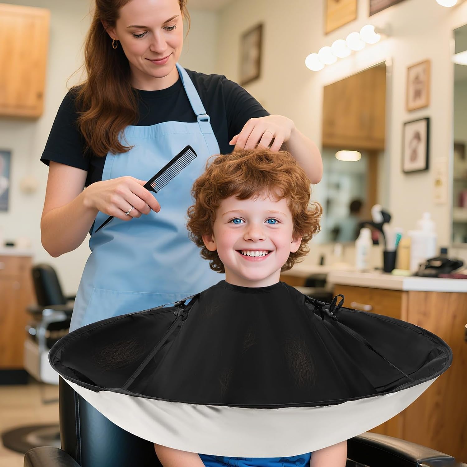 Hair Cutting Cloak Cape Foldable Haircut Umbrella Cape for Adults | Black Barber Cape with Adjustable Neck, Catches