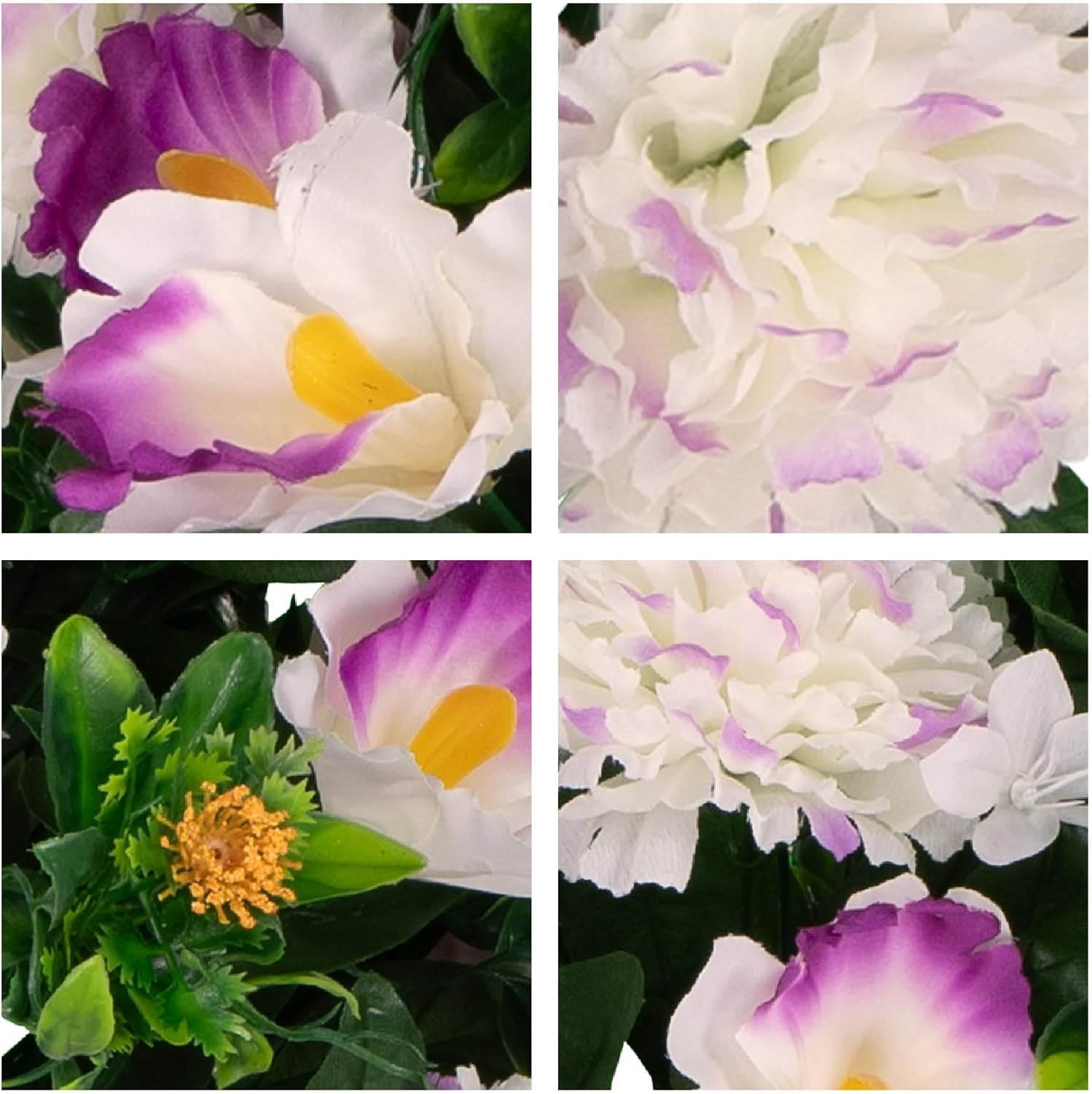 30" Headstone Flower Saddle Artificial Cemetery Flowers - Gravesite Flowers - White and Purple Carnations and