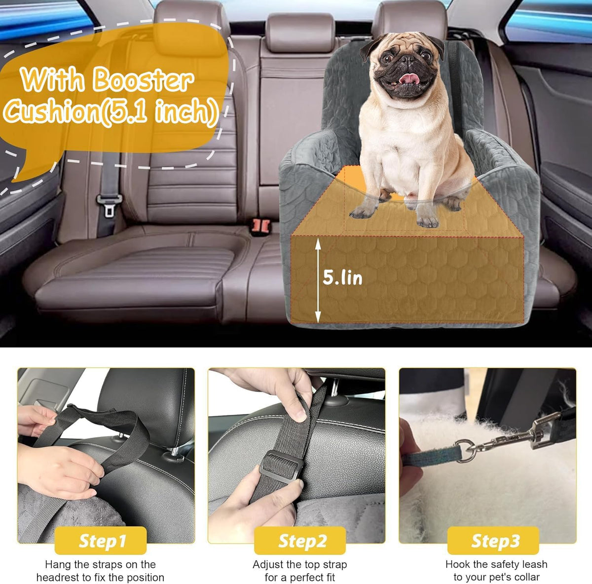Dog Car Seat for Small/Medium Dogs, Memory Foam Dog Booster Seat, Travel Safety Per Car Seat with Washable Removable