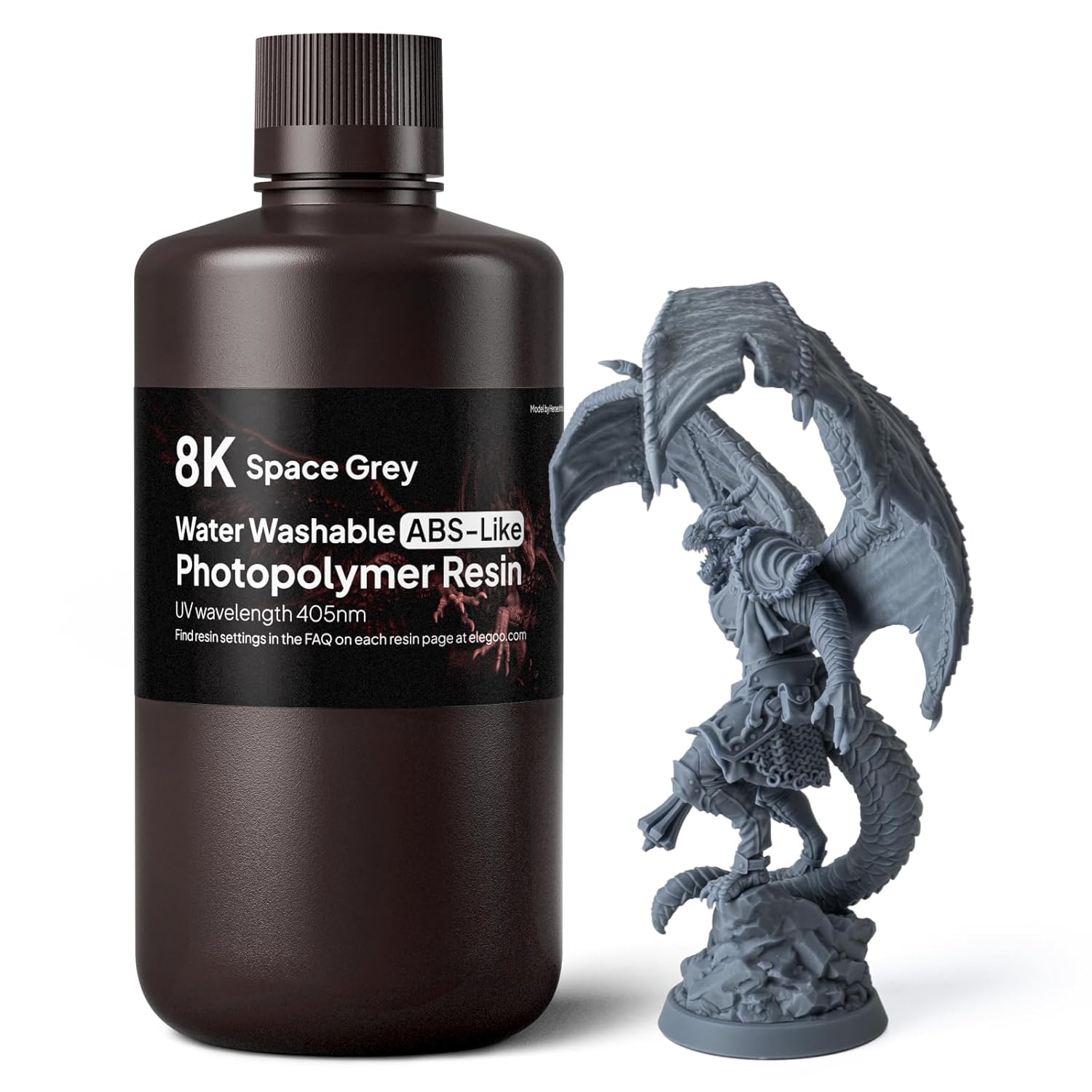 ELEGOO 8K Water Washable ABS-Like Resin, 3D Printer Resin Space Grey 1kg | High Toughness, Low Viscosity and High