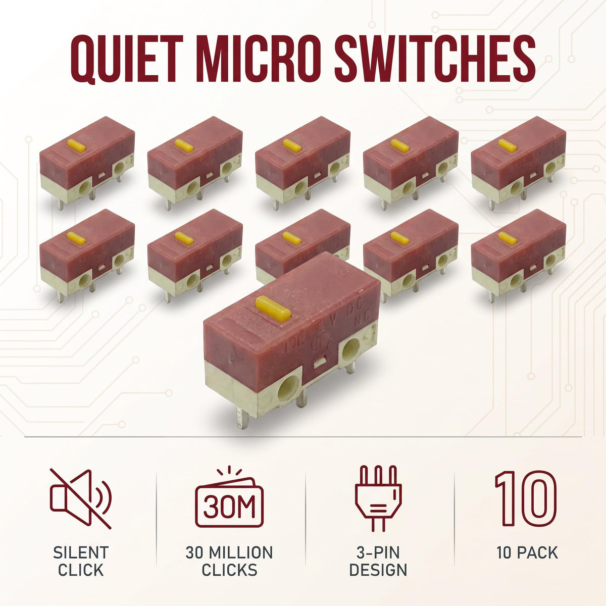 10Pcs Original Mouse Micro Switch 3Pins 30M Clicks Mice Mute Button Set Yellow Mouse Microswitch On Off Micro Switches