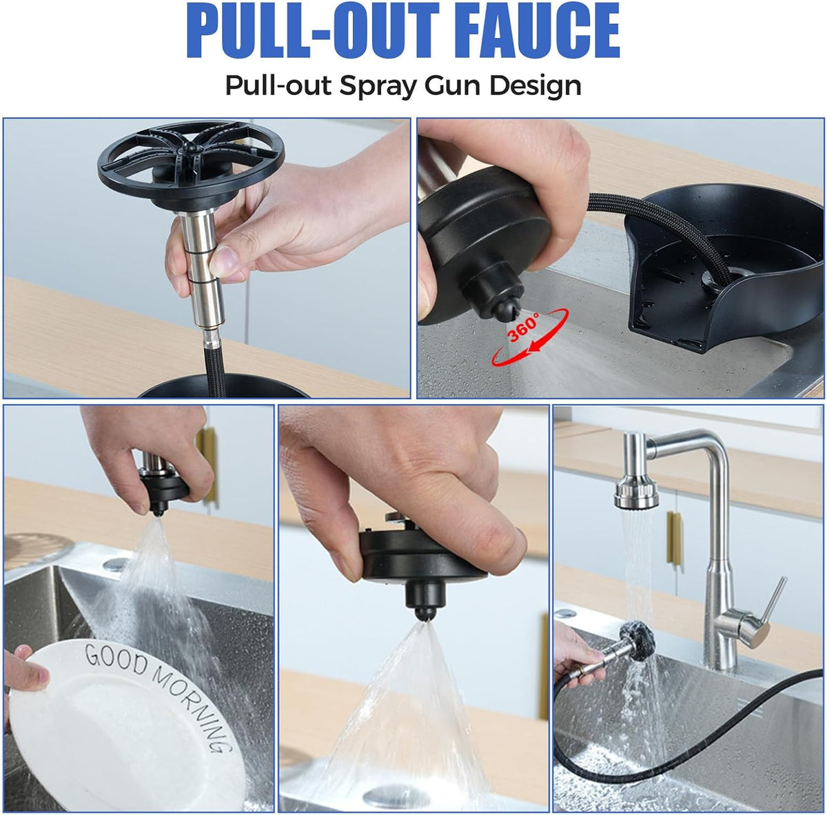 Glass Rinser for Kitchen Sink, High Pressure 360 Degree Rotating Glass Rinser with Pull-Out Spray Gun, Cup Washer
