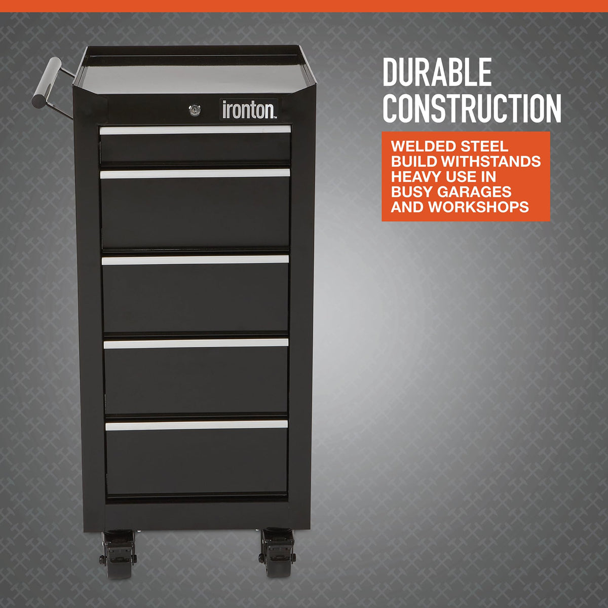 5-Drawer Rolling Cabinet, 17in., 75-Lb. Capacity, Steel