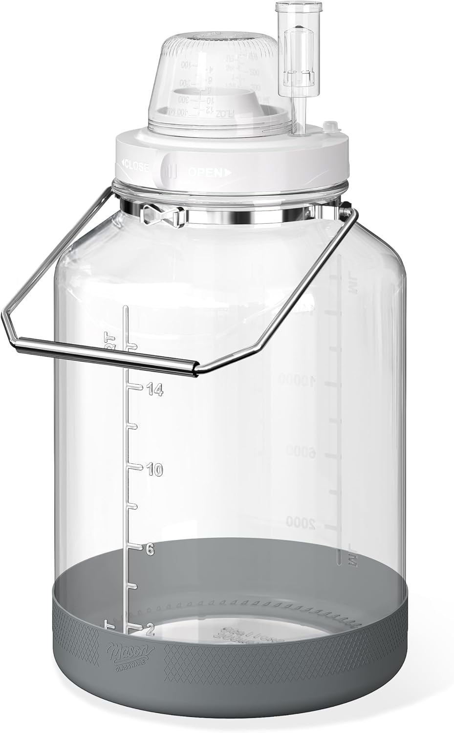 5 Gallon Glass Fermentation Jar with Wide Mouth, Stainless Handles, 1 Pack | Airtight Seal, Airlock Included, Quart &