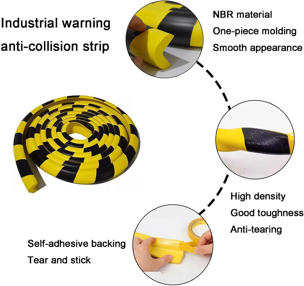 Wall Edge Corner Guards, 196.9in/5m Yellow Black Safety Bumpers, Self-Adhesive Foam Protector Padding, Warehouse