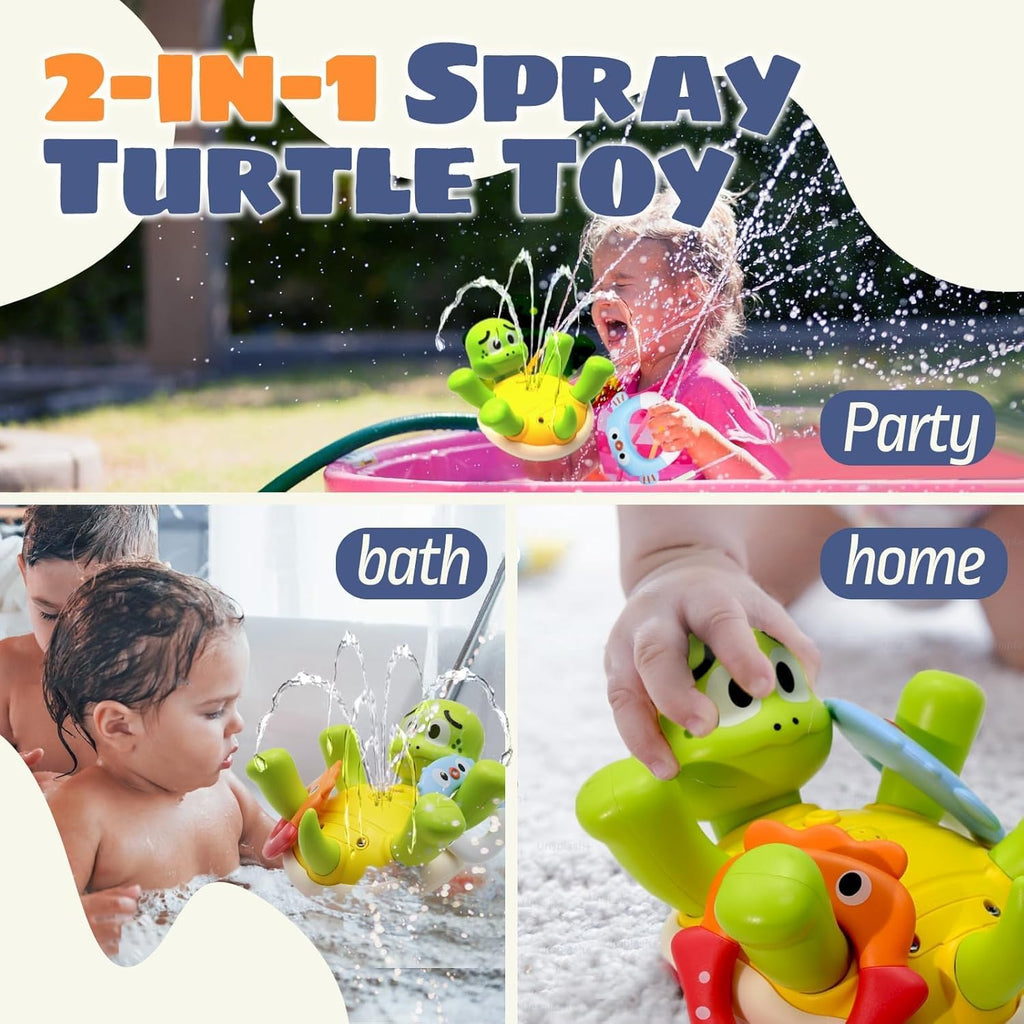 Baby Bath Toys, Rechargeable Turtle Bath Toy Sprinkler for Toddler with 5 Rings, Bathtub Fountain Spray Toy,Pool