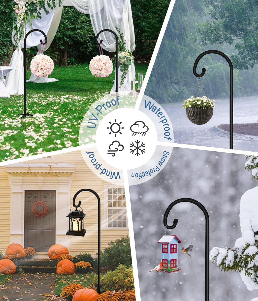 108 inch Outdoor Shepherd Hook with 7 Prong Base (1 Pack), Adjustable Heavy Duty Garden Hanging Stake for Bird Feeder