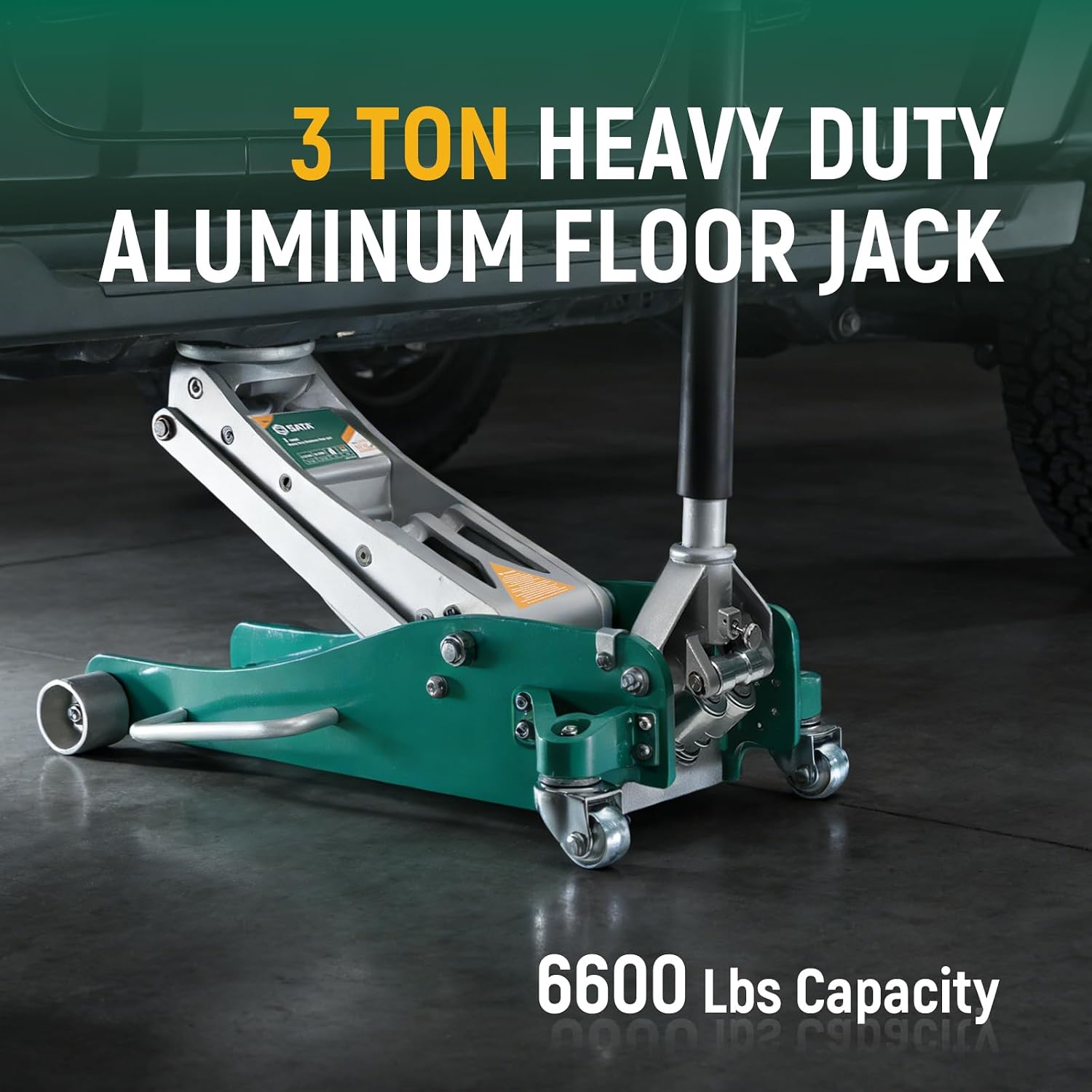 3-Ton (6,600 lb) Aluminum Floor Jack, Low-Profile Design with Dual-Piston Rapid Lift Pump, Tested for 1.5X Overload