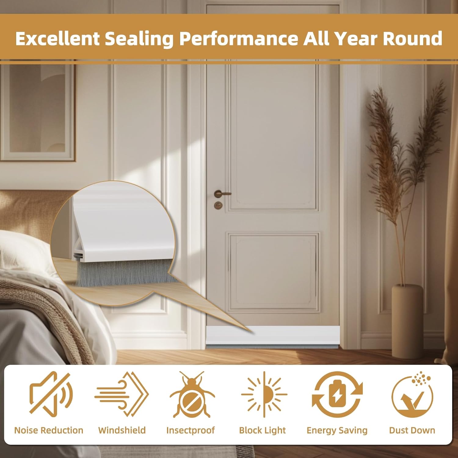 39" Door Draft Stopper for Bottom of Door with Brush,Strong Adhesive Under Door Sweep for Exterior &