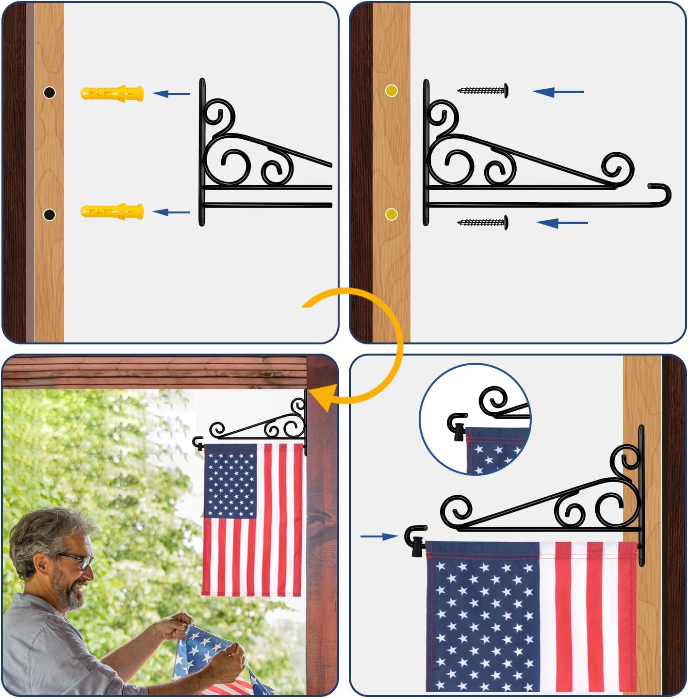 Garden Flag Hanger for Wall Fits Flag Width Smaller Than 13.4 inch, Garden Flag Holder for Outside, Banner Hanger for