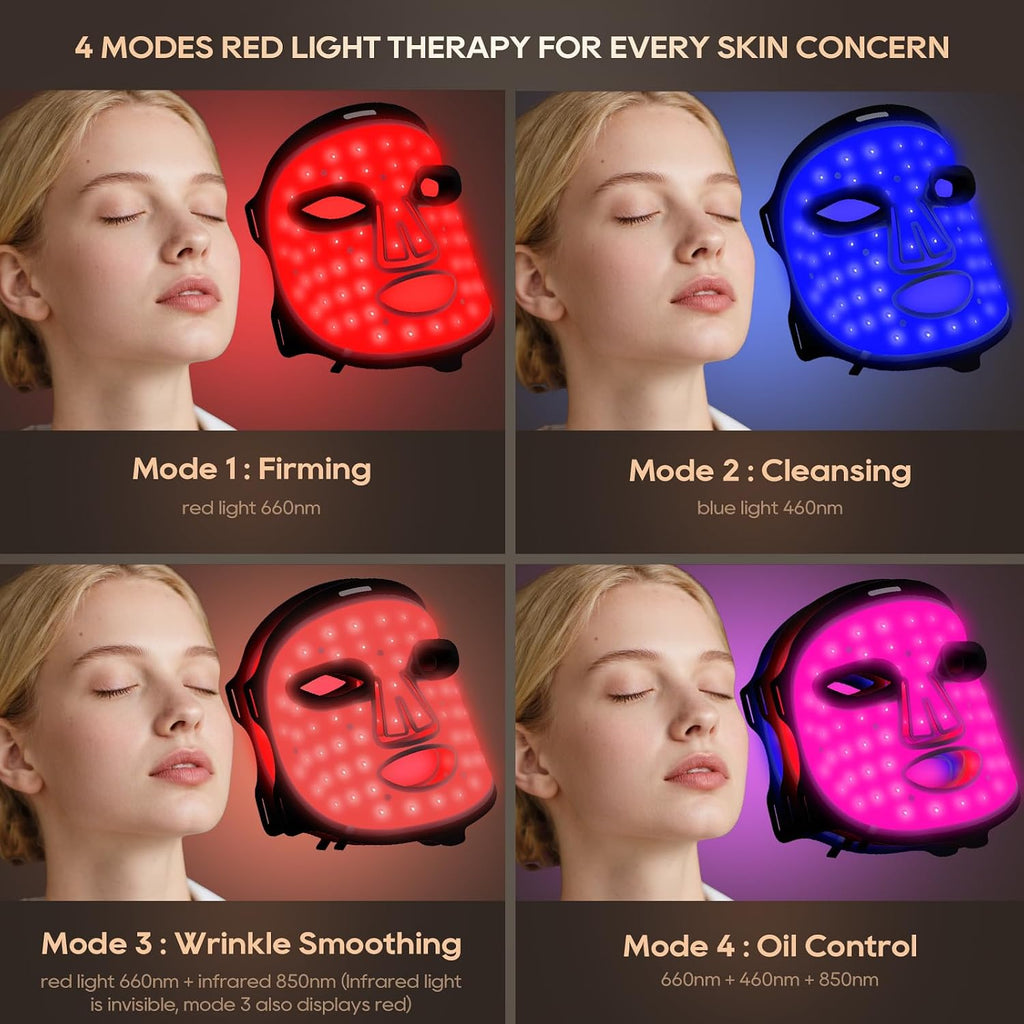 Red Light Therapy Mask for Fcae，4 Modes, Infrared Skin Care Device