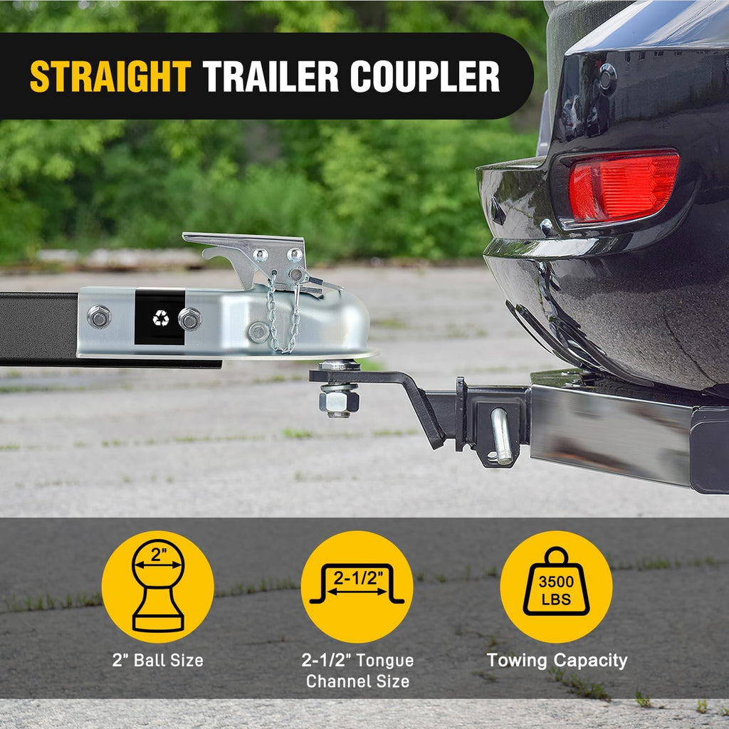 Straight Trailer Coupler fits 2-Inch Hitch Ball, 2-1/2-Inch Channel