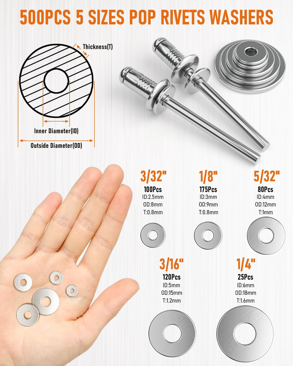 1000PCS Aluminum Pop Rivets Assortment Kit with Washers