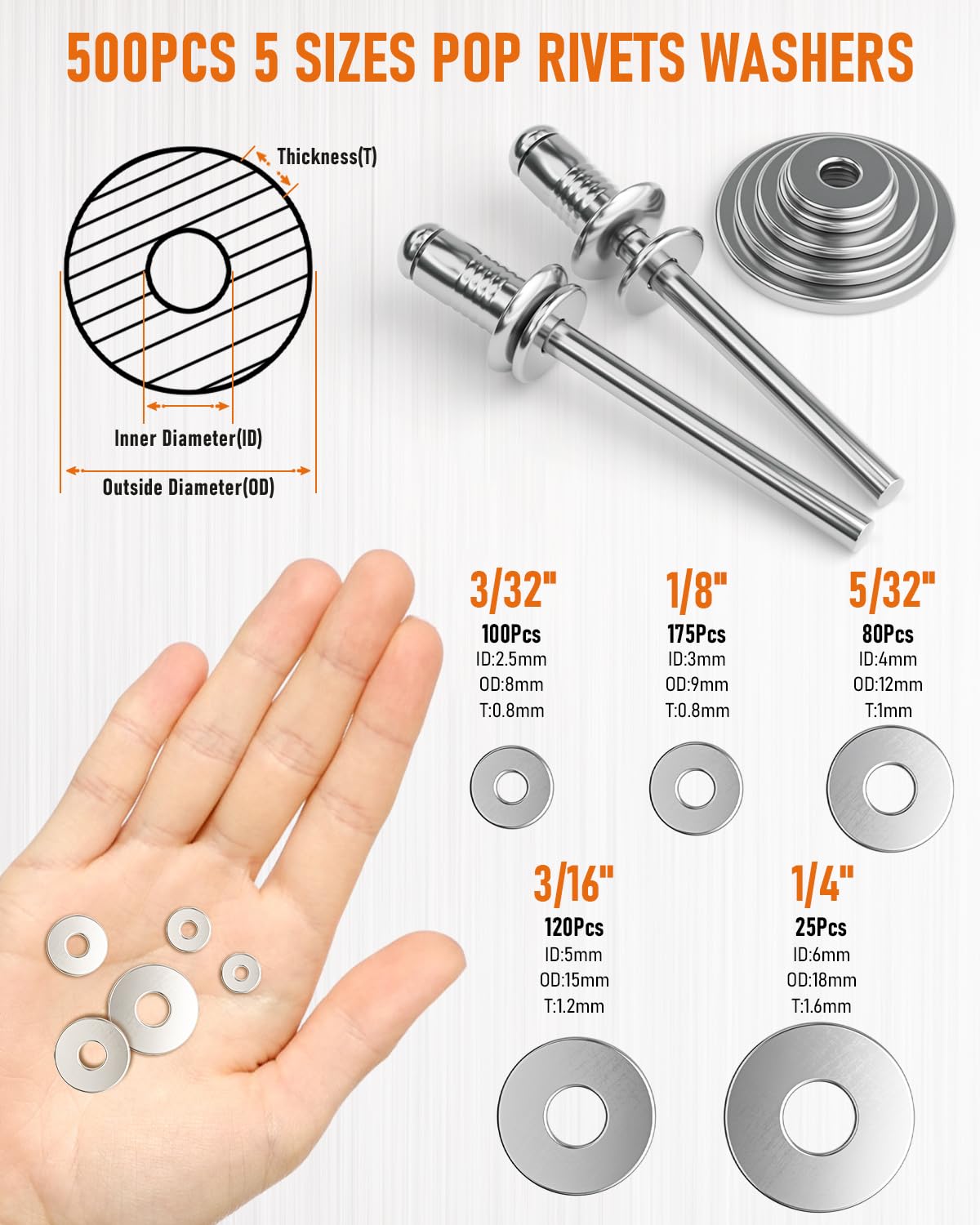 1000PCS Aluminum Pop Rivets Assortment Kit with Washers