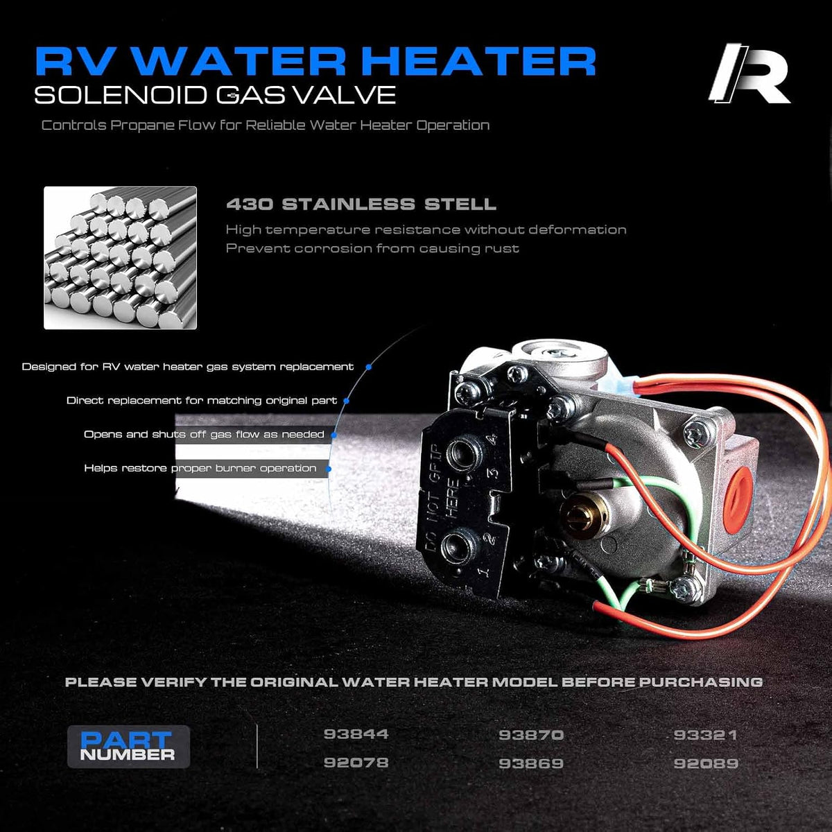 RV Water Heater Burner System Repair Kit for Atwood 93844 Solenoid Gas Control Valve, 91638 Main Burner Tube, 93868 Igniter - Compatible with 6/10 Gallon Tanks, GC10A-4E, G6A-8E/G6A-6E/G6A-4E, G10-3E