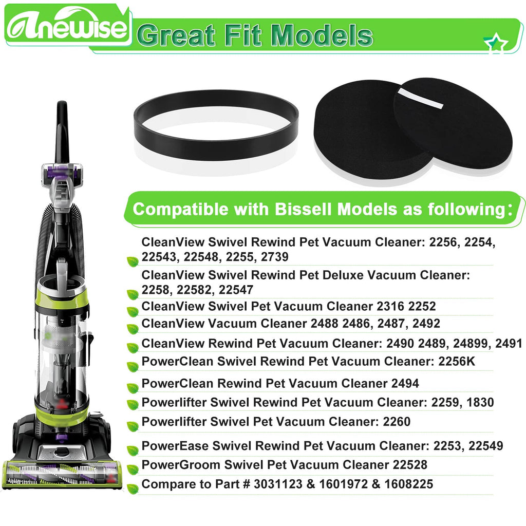 Anewise Filter and Belt Replacement for Bissell 2258 2492 2252 2254 2489