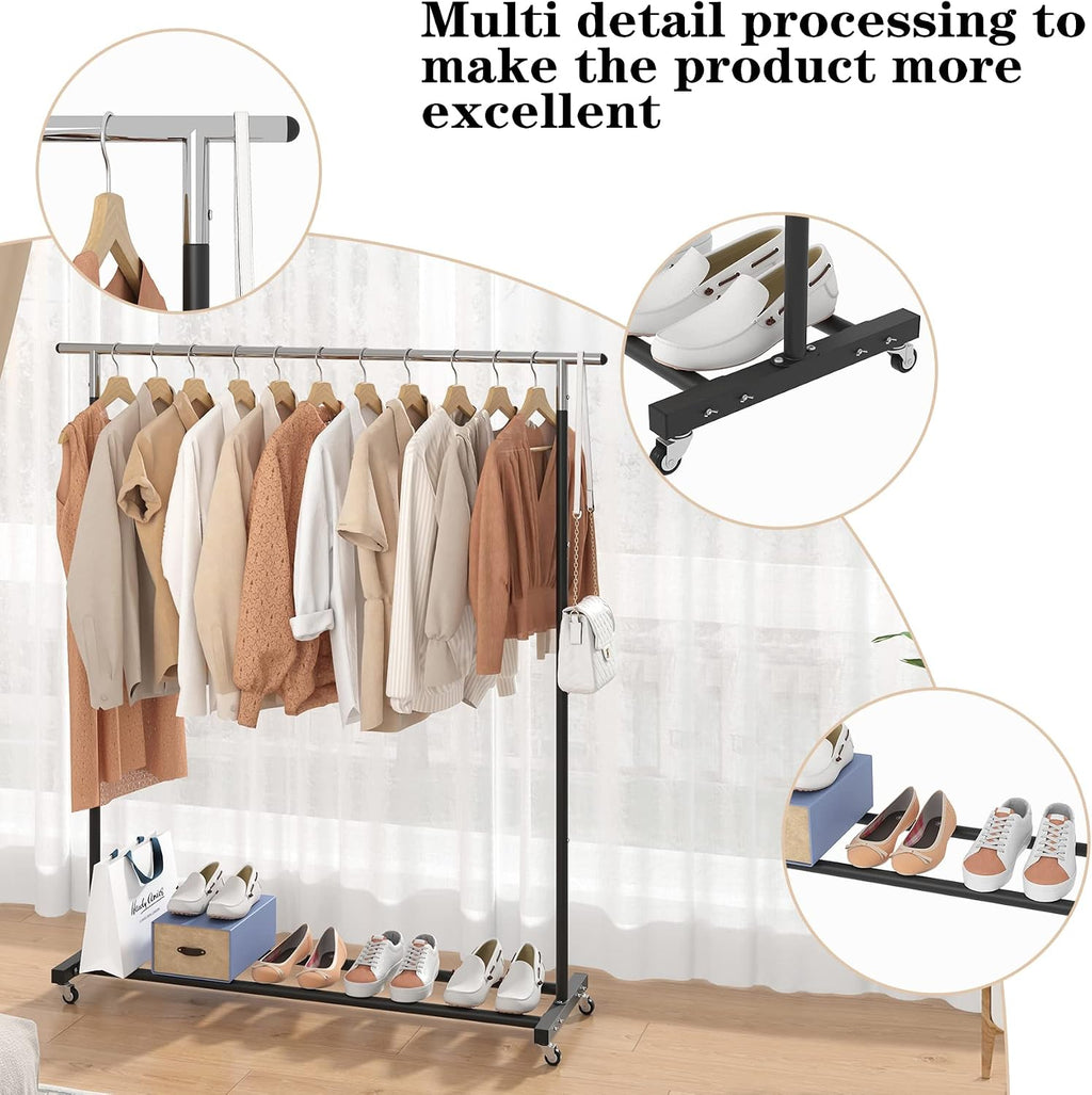 Metal Rolling Clothing Rack Adjustable Freestanding Garment Organizer with Wheels, Space-Saving Design for Home