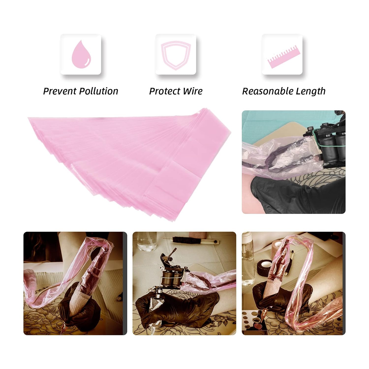 100pcs Tattoo Clip Cord Sleeves with 2pcs Self-adhesive Bandage Disposable Plastic Cover Bags Tattoo Pen Bag Tattoo