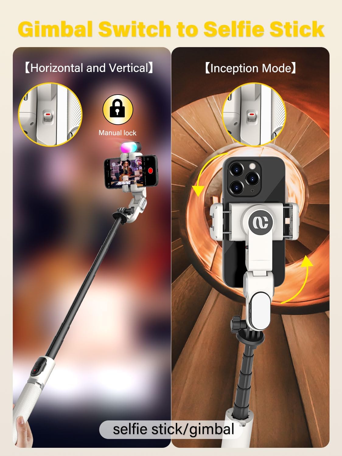 M2PRO White Smartphone Gimbal Stabilizer, 4-in-1 Phone Stabilizer | No App Required Face Tracking, 108cm Extension