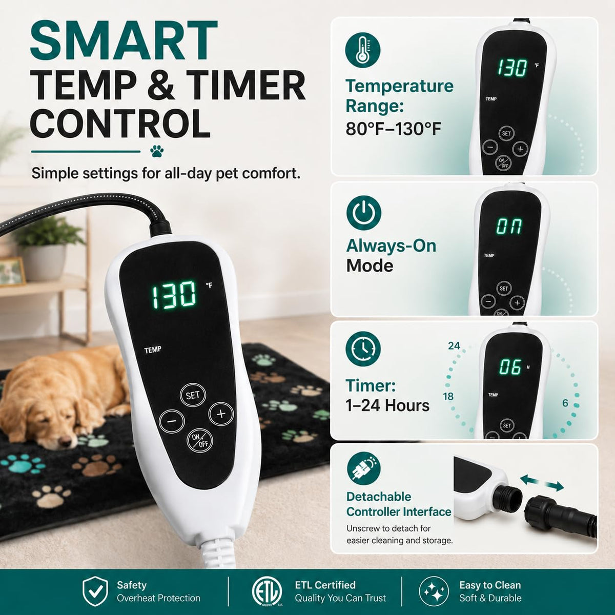 Cat Heating Pad Round-16x16 in UL/MET Dual Security Certification