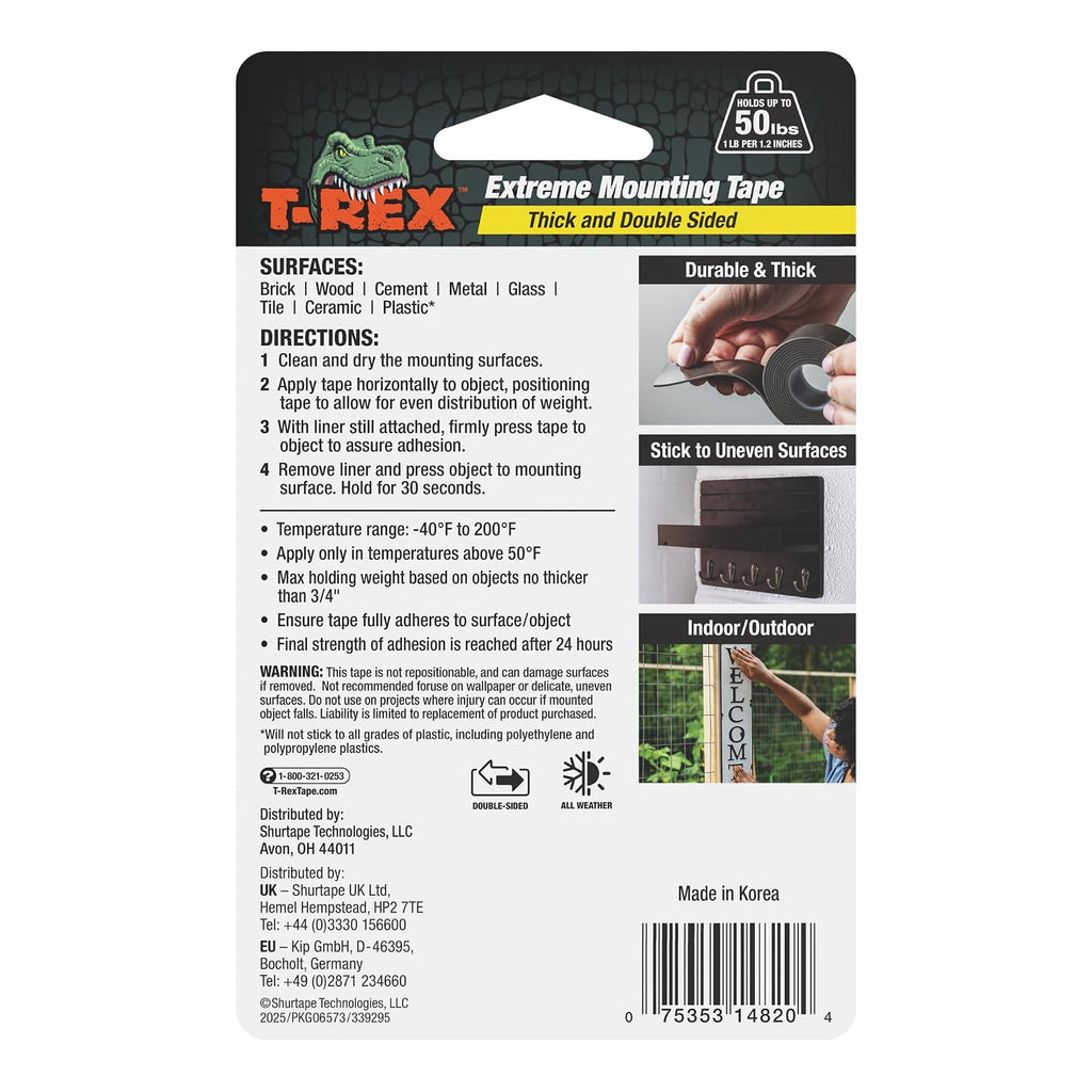 Extreme Hold Waterproof Mounting Tape, 1 in x 60 in, Black, 1 Roll
