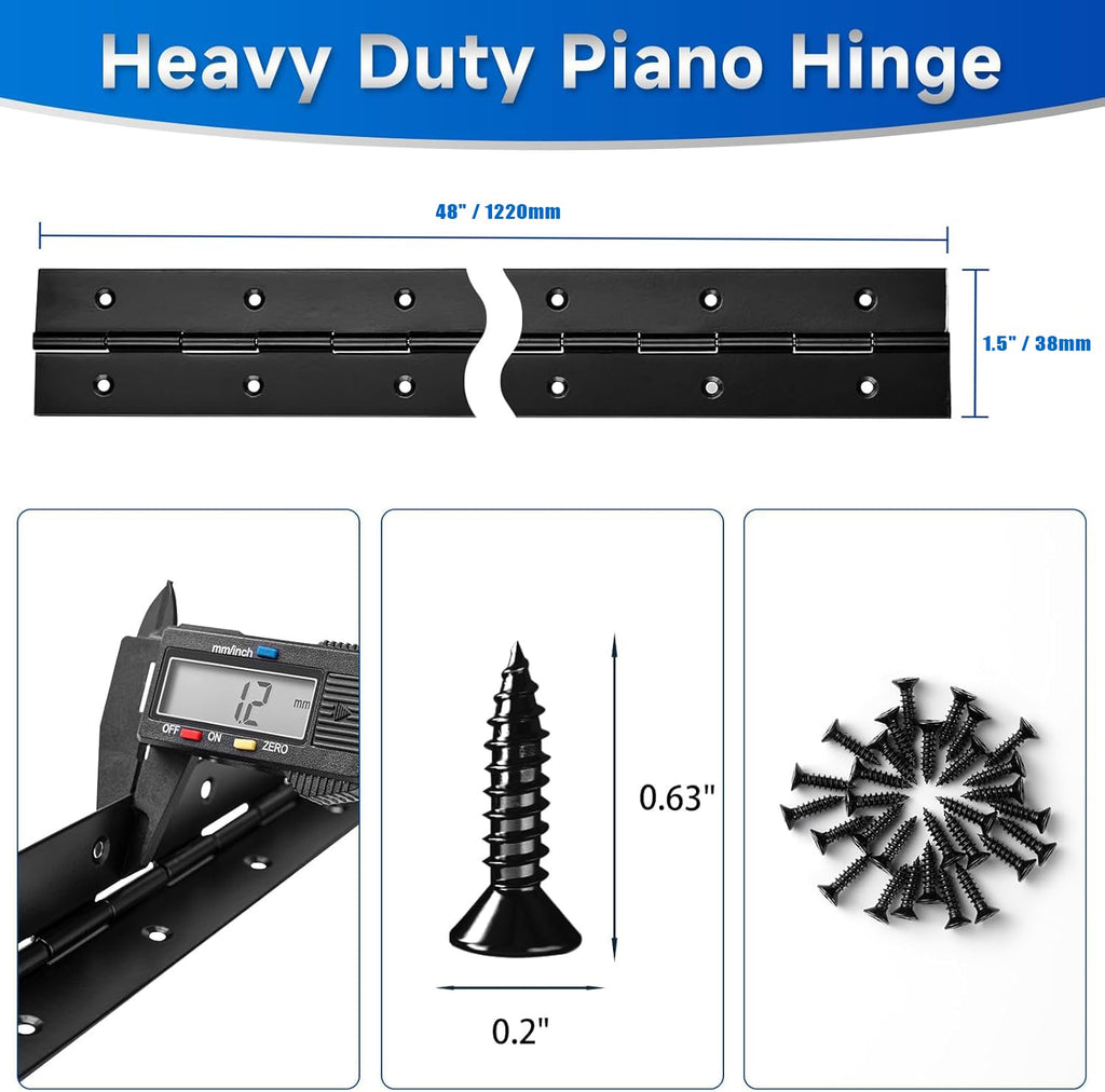 2Pack Black Piano Hinge 48 Inch x 1 1/2 Inch Open Width