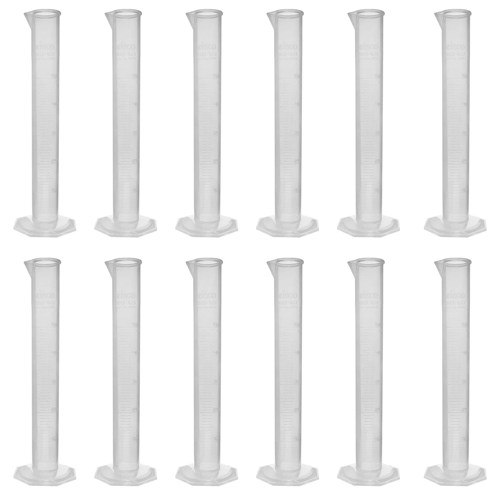 EISCO Polypropylene Graduated Cylinder, Octagonal Base, 50ml (Pack of 12)
