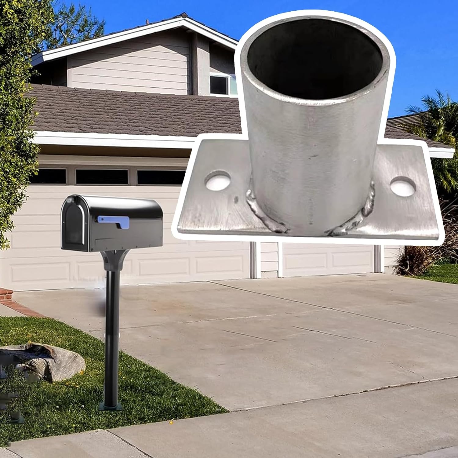 Post Anchors for Ground - Round Base Flange for Fence & Light Posts - Heavy-Duty Concrete Mounting Solution