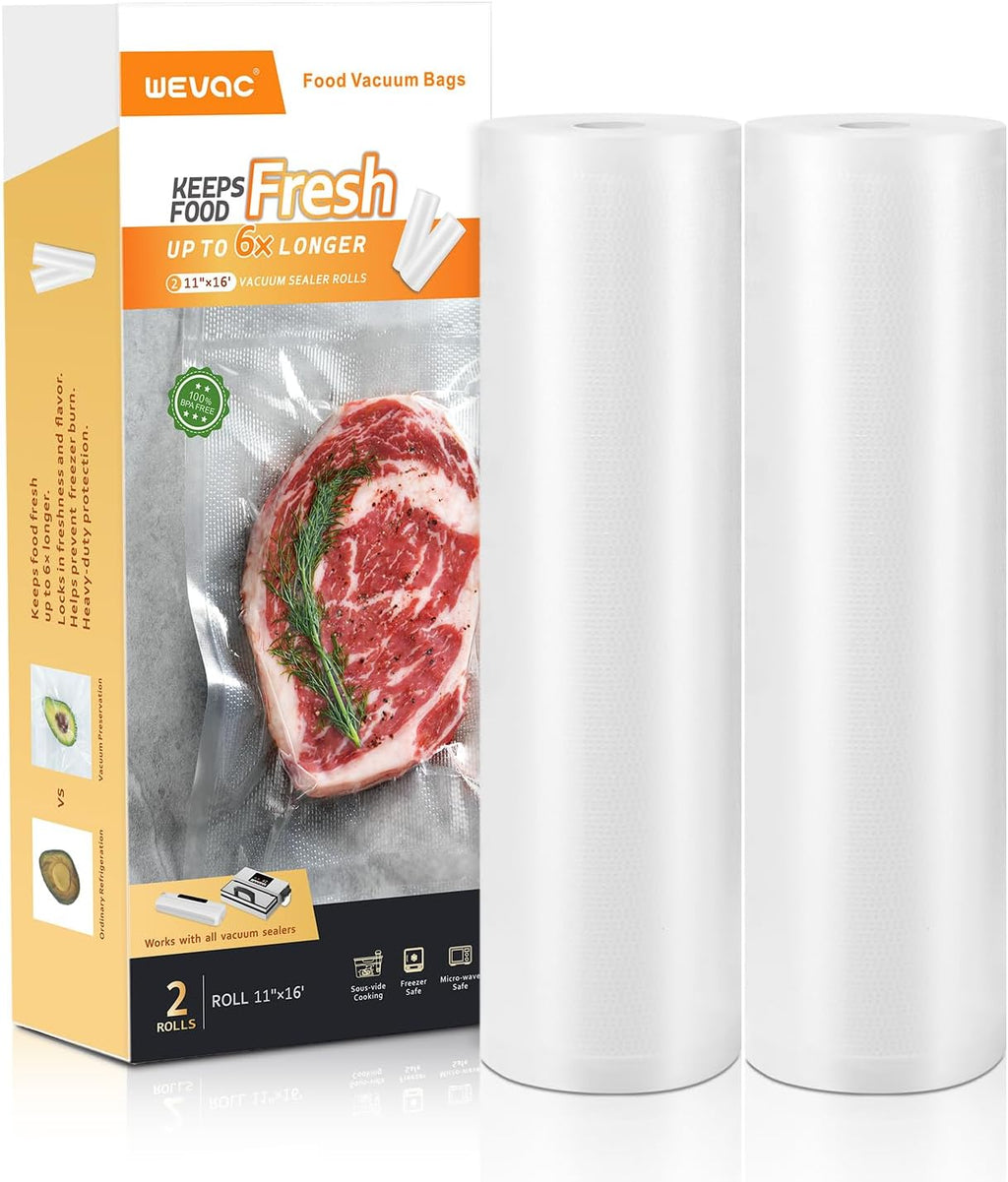 Vacuum Sealer Bags 11x16 2 rolls, for Food Saver, Suction Channel