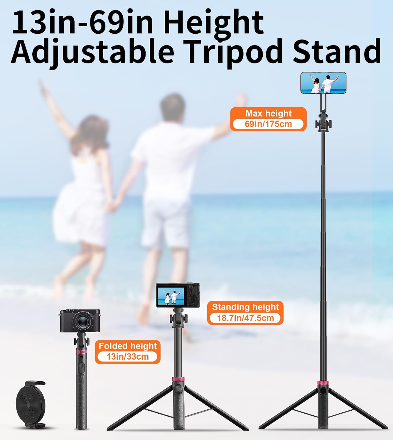 69" Magnetic Phone Tripod Stand Selfie Stick with Remote & Phone Mount | Portable Stand holder Rechargeable with