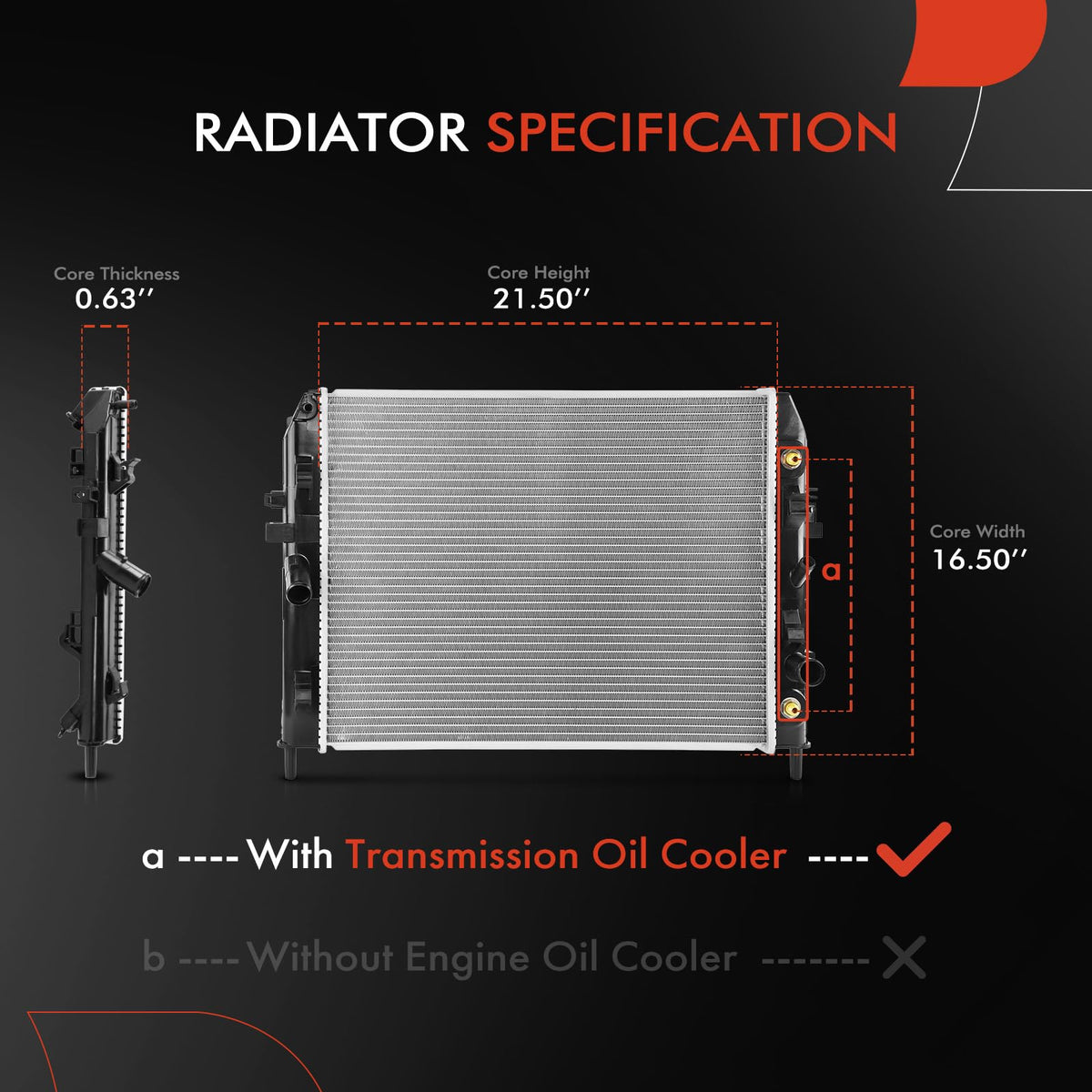 A-Premium Engine Coolant Radiator Assembly with Transmission Oil Cooler