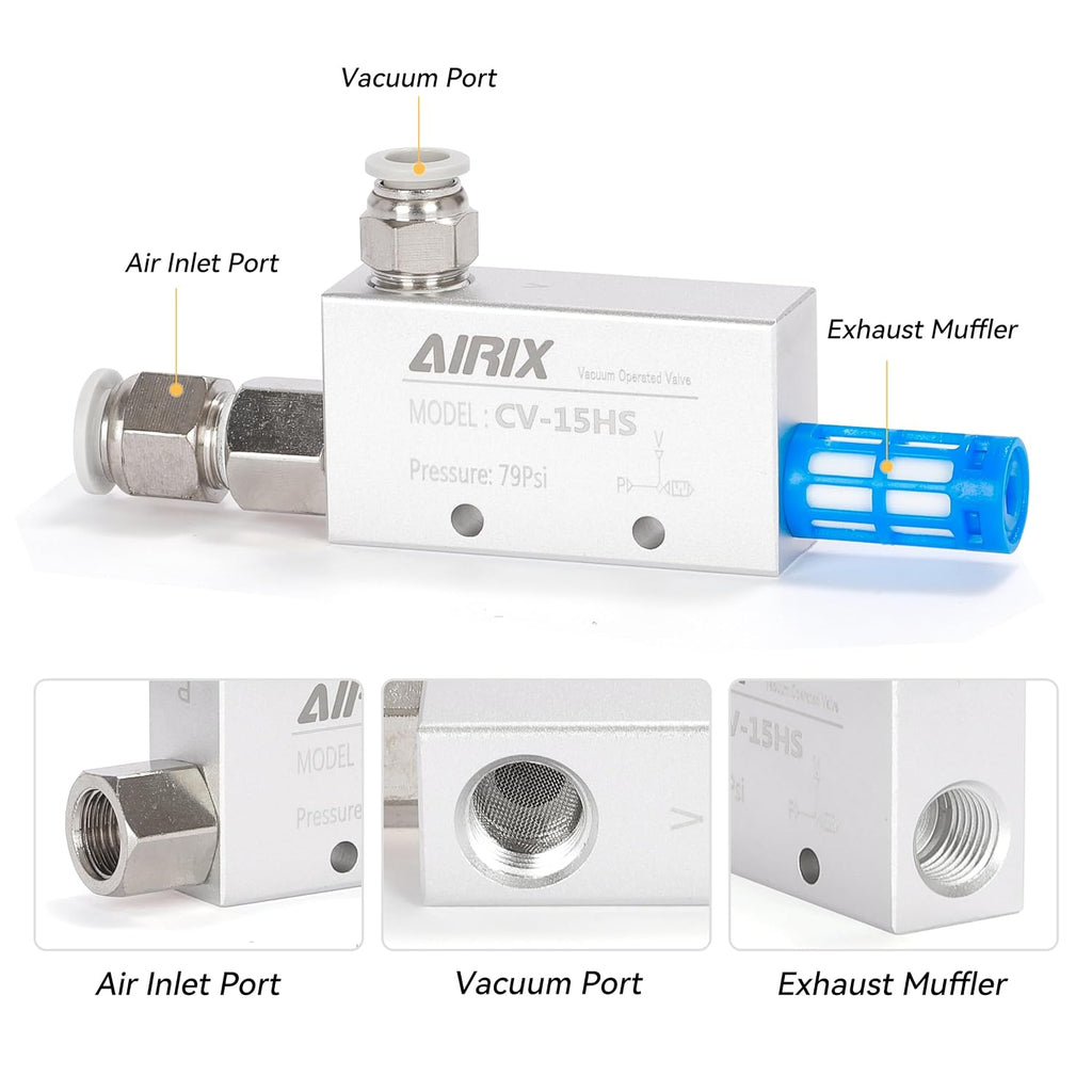 1/4" Vacuum Generator CV-15HS, Pneumatic Ejector with Silencer