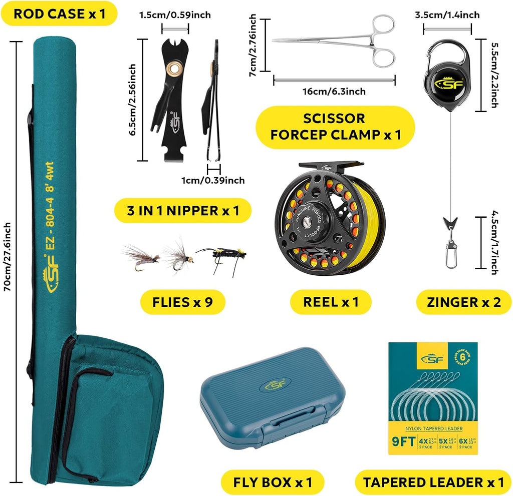 Fly Fishing Rod Combo Starter Kit Semi Gloss Green Jade Finish 24T Carbon Fiber Trout Travel Fly Rod with Reel,Fly