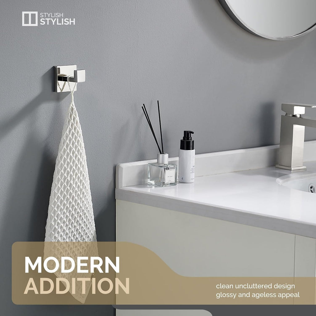 Bathroom Towel Hook, Bath Coat Robe Hanger, Polished Chrome | SUS304 Stainless Steel Robe Hook, Modern Hand Towel