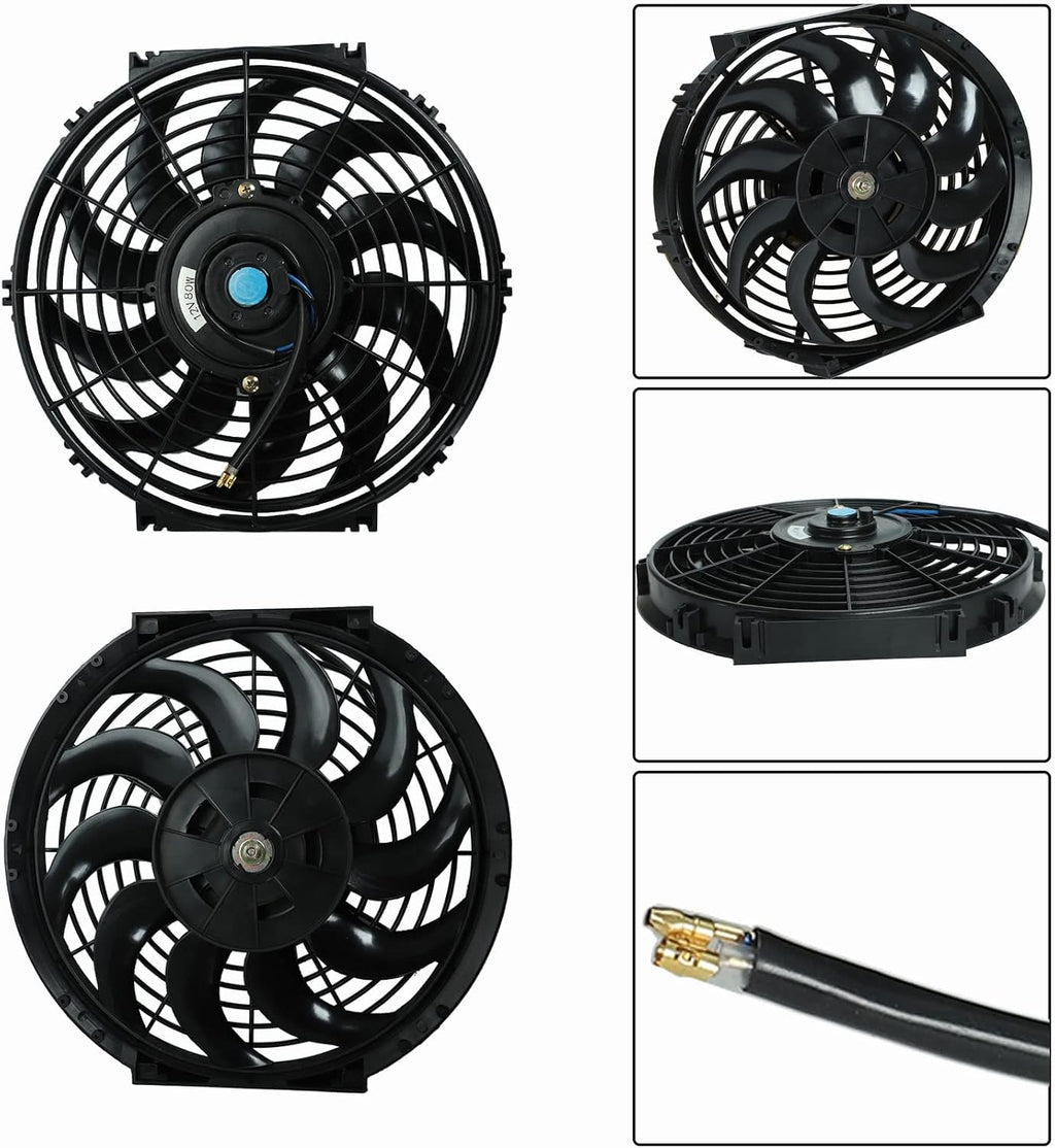 12" inch Slim Fan Pull Electric Radiator Cooling Fans 12V Mount Kit Unversal Black
