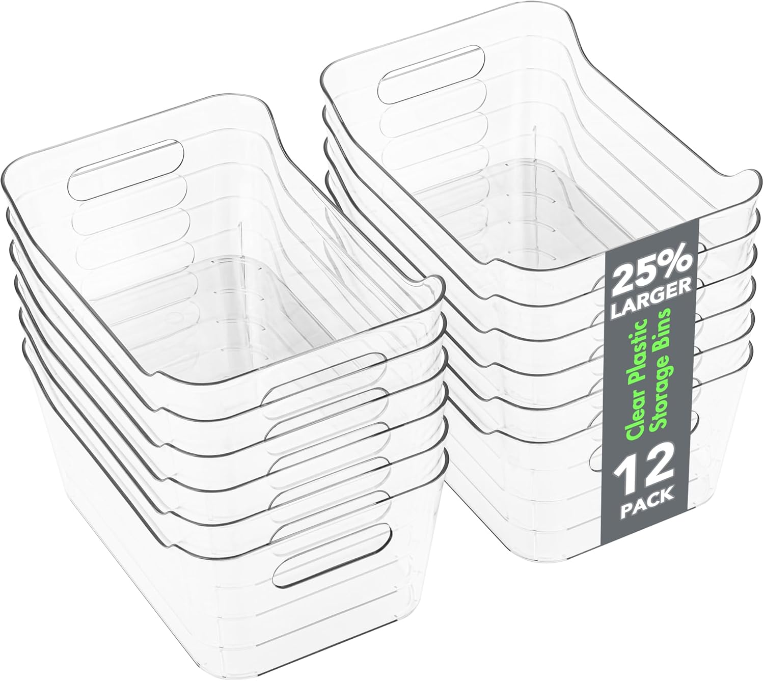 12 Pack Plastic Storage Bins, Multi-Use Organizer Bins, Pantry Organizer, Clear Storage Containers for Home, Kitchen