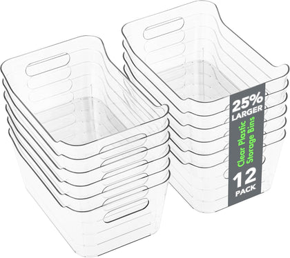 12 Pack Plastic Storage Bins, Multi-Use Organizer Bins, Pantry Organizer, Clear Storage Containers for Home, Kitchen