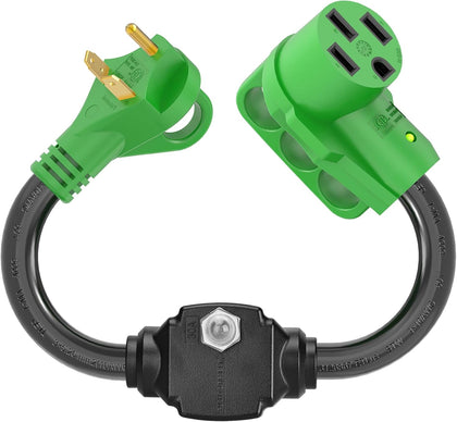 Overload Protector 30 Amp to 50 Amp RV Adapter Cord | NEMA TT-30P to NEMA 14-50R Electrical Power Adapter with
