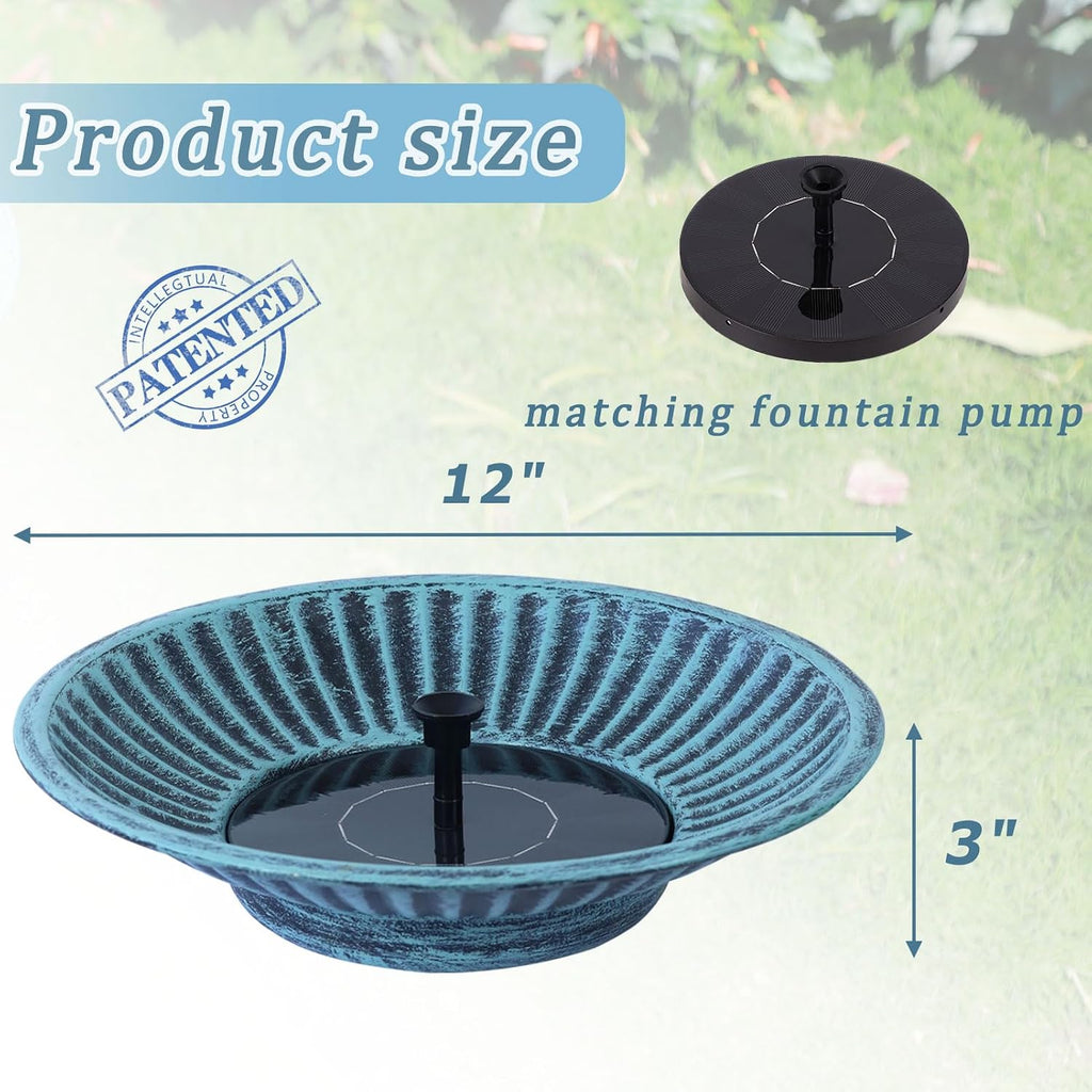 12.3" Solar Bird Bath Bowl,Metal Solar Bird Bath Fountains for Outdoors