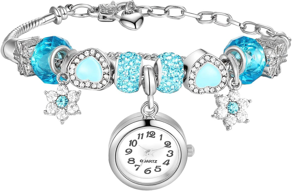 Women's Birthstone Bracelet Watch: Analog Quartz Boho Style Crystal Wristwatch with Adjustable Chain and Elegant