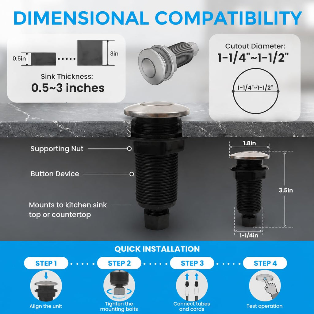Garbage Disposal Air Switch Kit, Dual Outlet Sink Top Button Switch