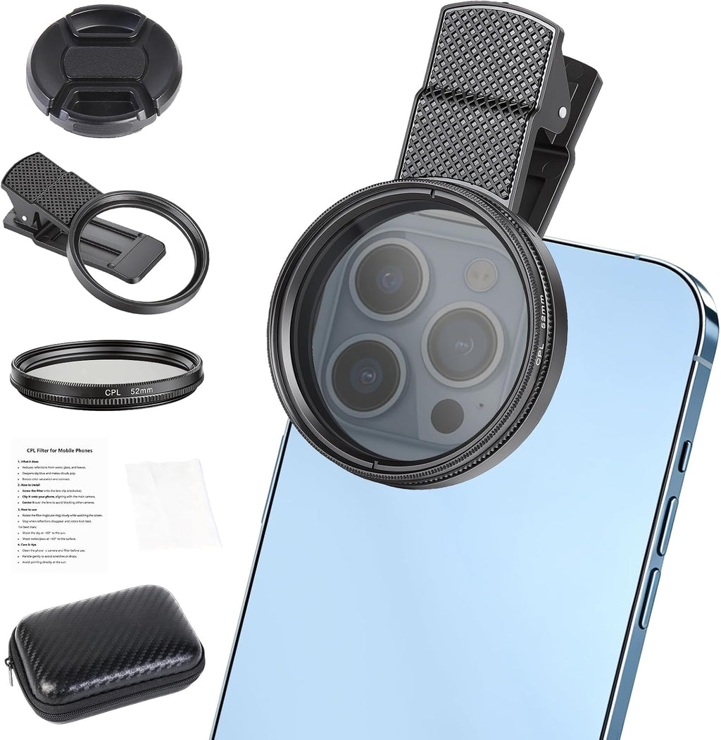 52mm Circular Polarizer Filter for iPhone and Android, CPL Lens Filter, Multi-Layer Coated, HD Transparent