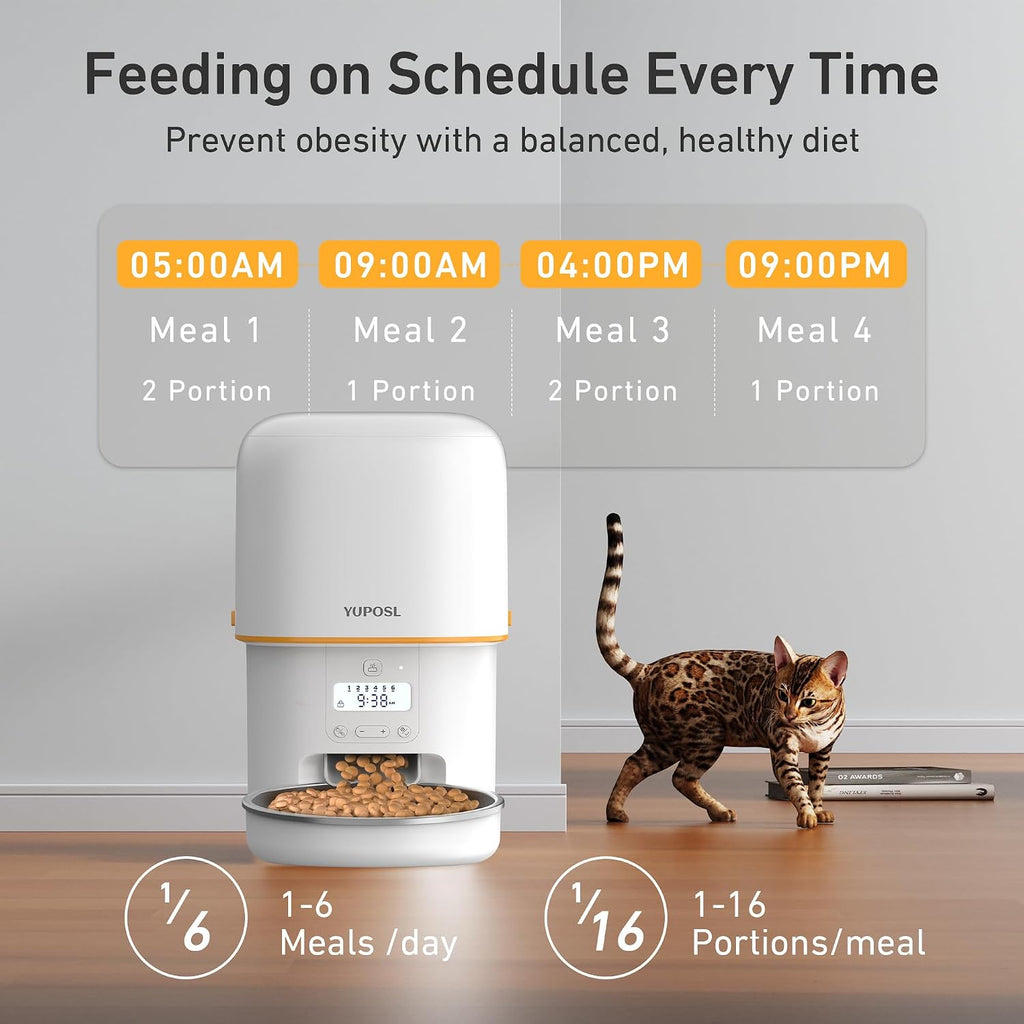 Automatic Cat Feeder, 3L Cat Food Dispenser with Anti-Jam Design, Over 180-day Battery Life, 1-6 Meals Per Day with